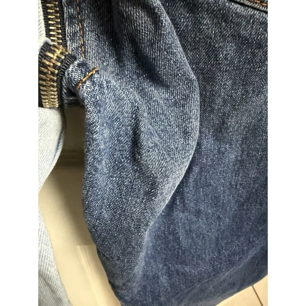 REVICE Denim Yin Yang Two Tone Split Blue Jeans High Rise Straight Leg Size 28